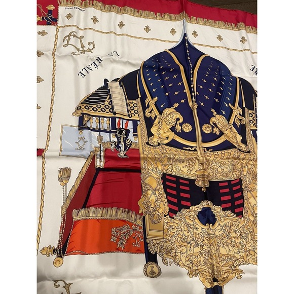 HERMES Paris "Vue du Carosse de la Galere la Reale" Silk Red Blue White Scarf - Picture 10 of 16